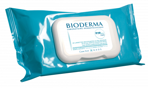 BIODERMA produkta foto, ABCDerm H2O mitrās salvetes x60 zīdaiņa ādas kopšanai, attīrīšanas salvetes