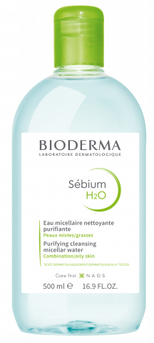 BIODERMA produkta foto, Sebium H2O 500ml, micelārais ūdens ādai ar noslieci uz akni