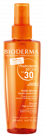 BIODERMA produkta foto, Photoderm BRONZ Huile seche SPF 30 200ml, iedegumu veicinoša sausā eļļa jutīgai ādai